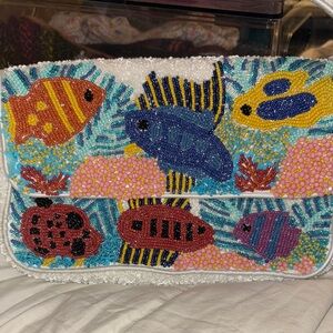 Colorful Beaded Fish Design Clutch